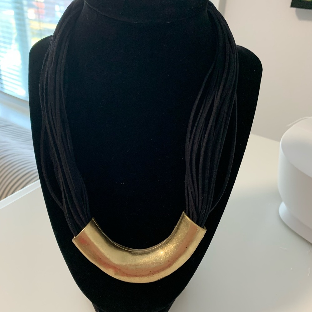 leather necklace with gold plated buckle
